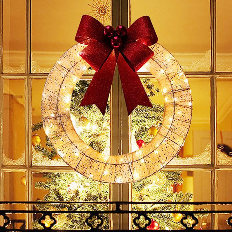 Lighted Tinsel Christmas Wreath with Bow, 50 cm, 140 LEDs