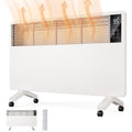 White slim panel heater rolling on castors