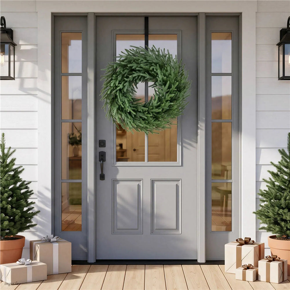 Norfolk pine Christmas wreath on vine base
