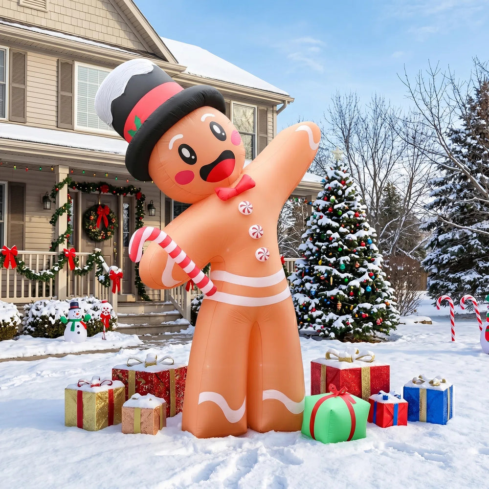 Giant inflatable gingerbread man with gift box