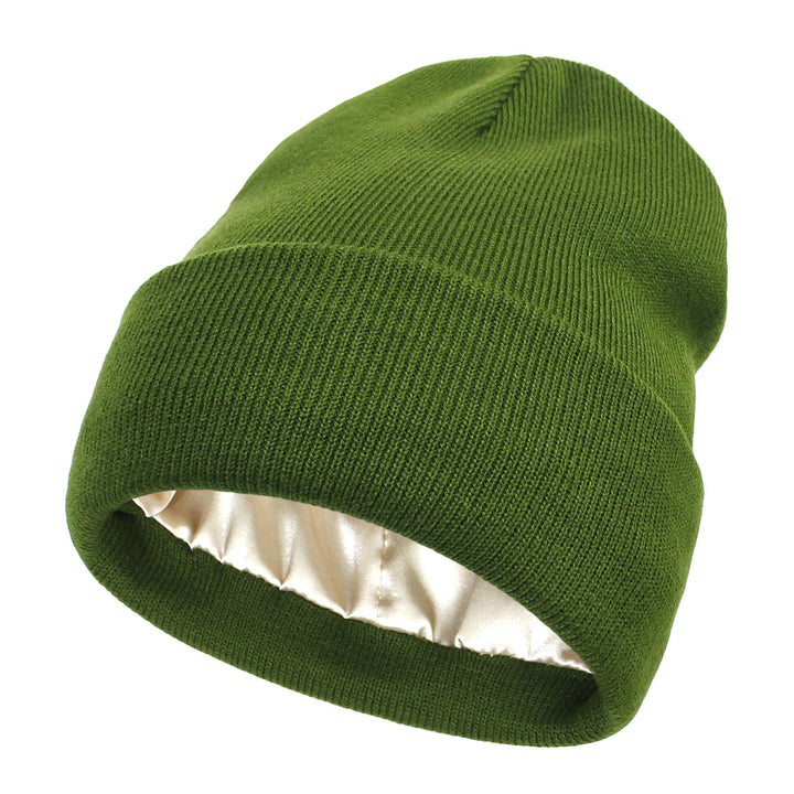 Cuffed knit beanie with satin lining