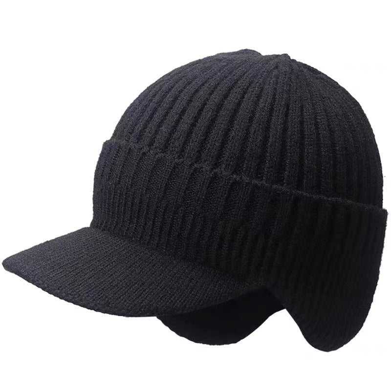 Men's knit beanie with peak and ear flaps