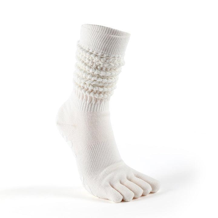White slouchy toe socks with grip dots