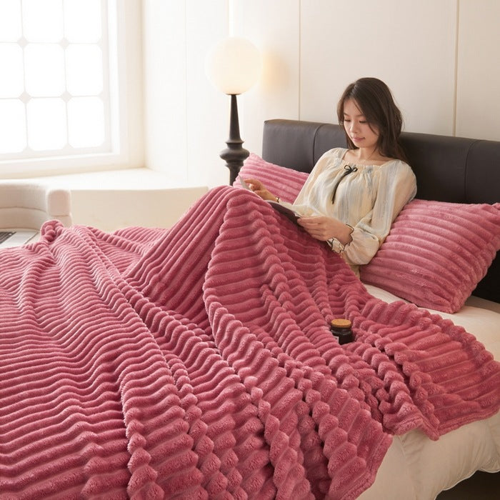 Heat Grove Ribbed Faux Rabbit Fur Blanket, Anti-Static