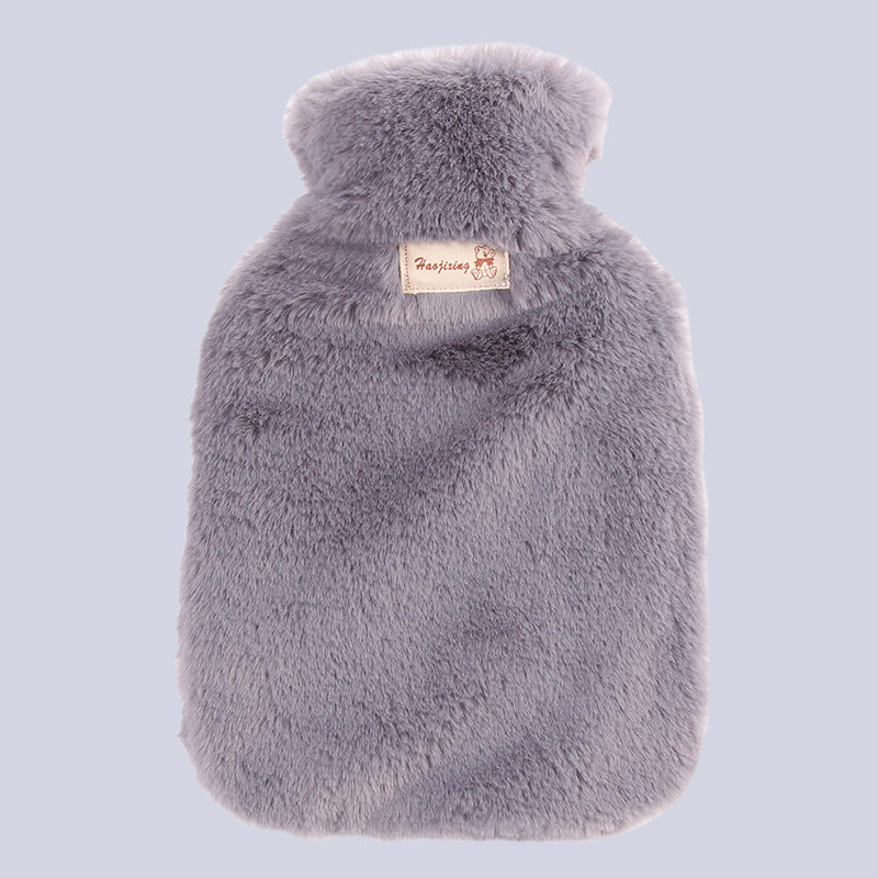 Plush Hot Water Bottle with Rabbit Fur Style Cover
