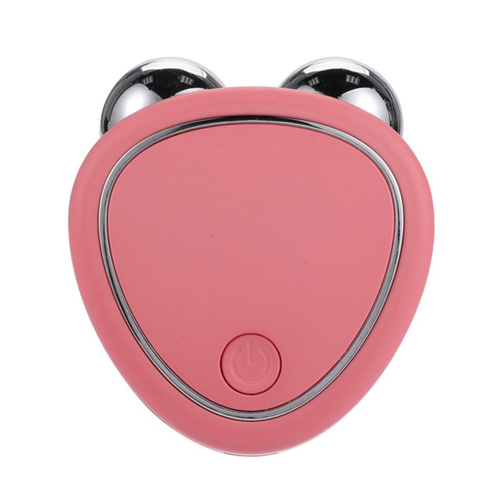 Pink handheld face roller massager with two metal balls