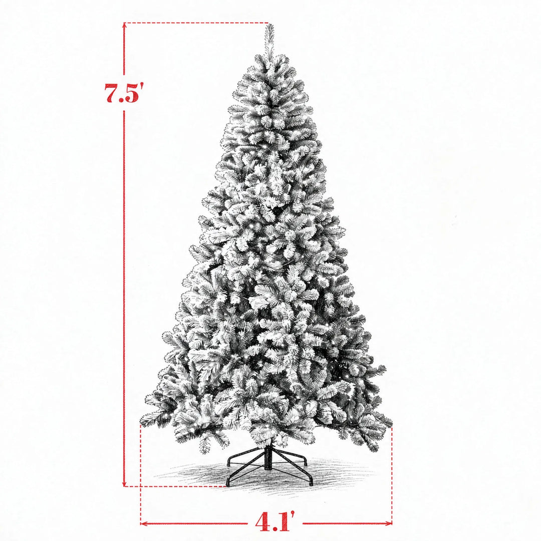 Flocked Northern pine Christmas tree with lights