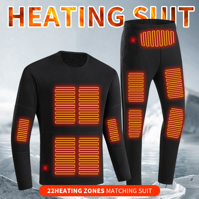 Black heated thermal underwear set with USB cable