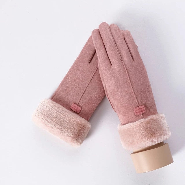 Suede-look gloves with plush bear cuff