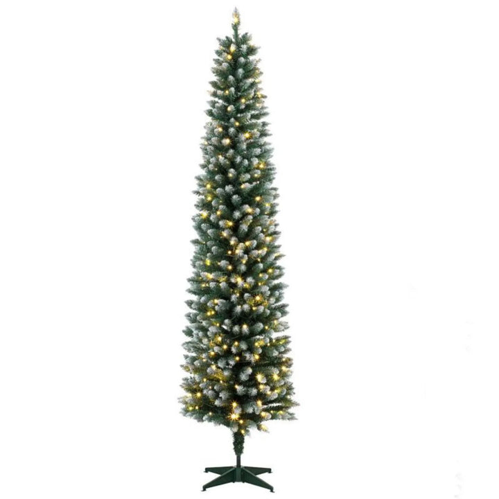 Slim frosted pre-lit pencil Christmas tree
