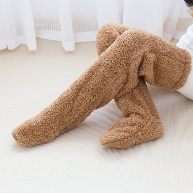 Fluffy Long Knee Warmer Socks with Open-Toe Design
