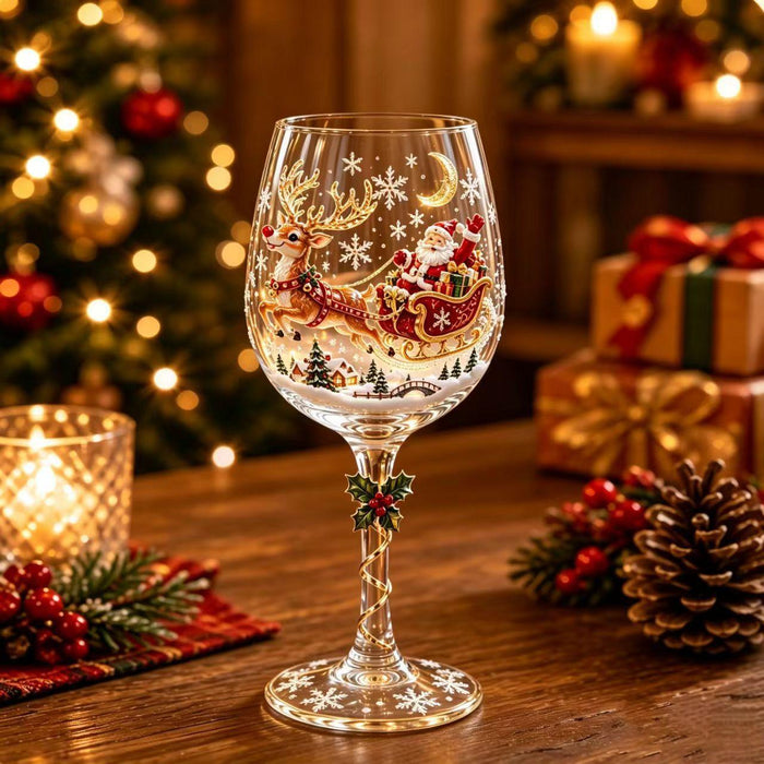 Heat Grove Christmas Wine Glass with Festive Decorated Stem