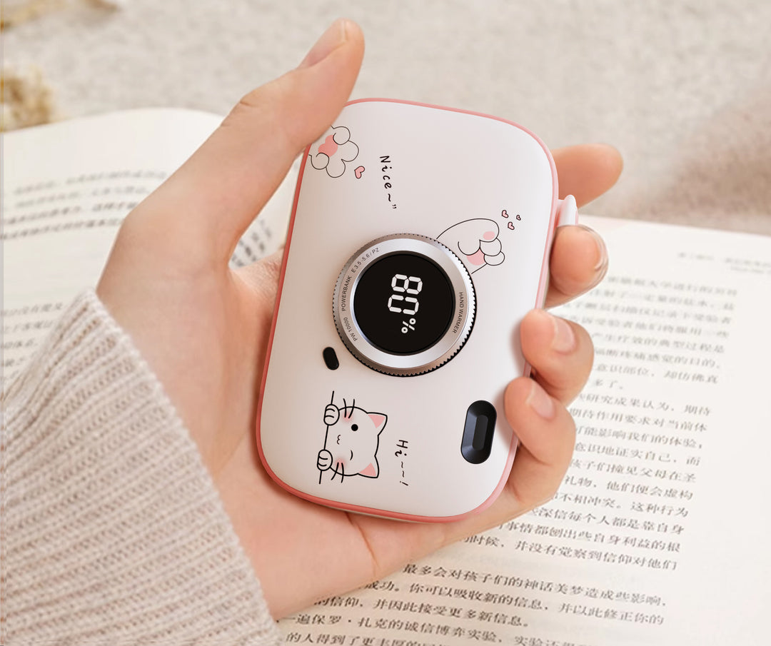 Pink camera-shaped hand warmer power bank