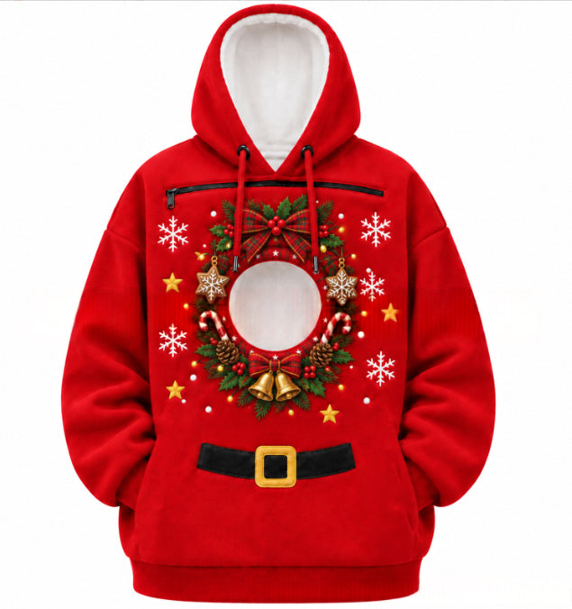 Heat Grove Christmas Pet Pocket Hoodie with Peek-Out Opening