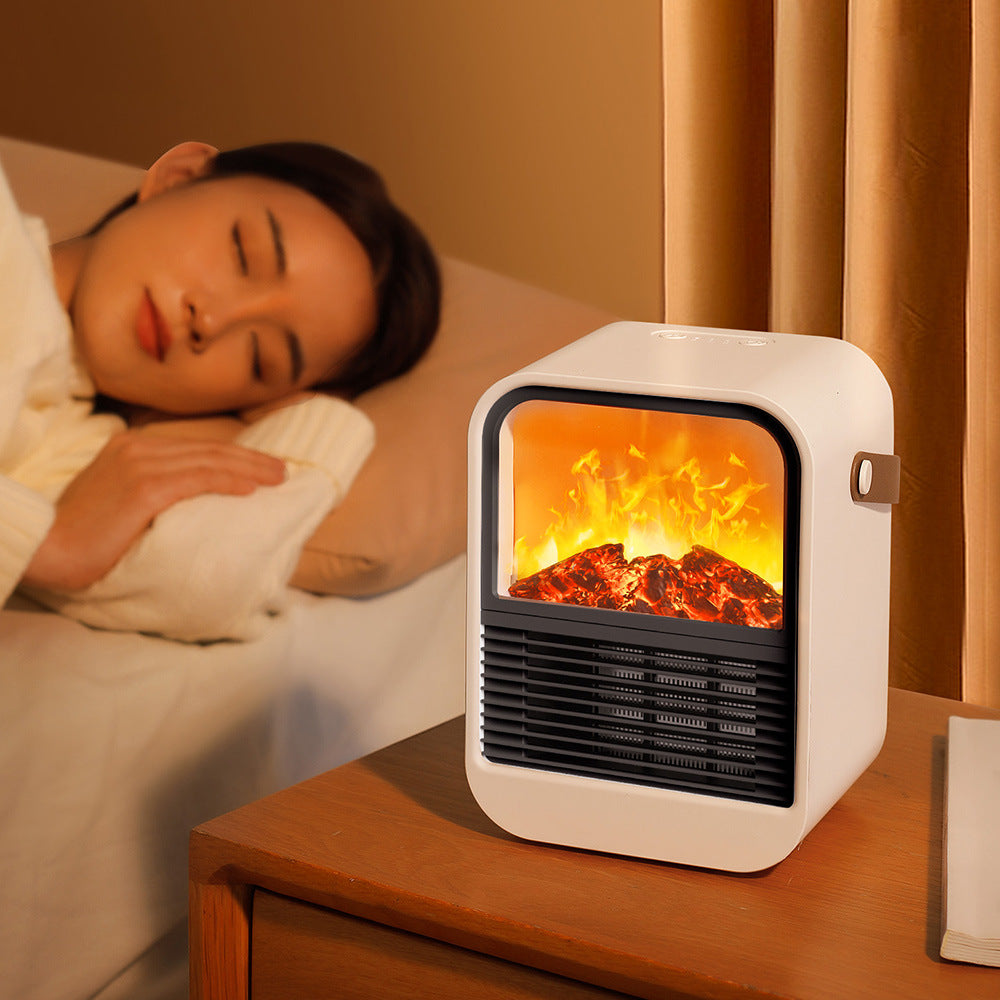 White portable fireplace heater with flame effect
