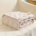 Cream checkered jacquard plush throw blanket