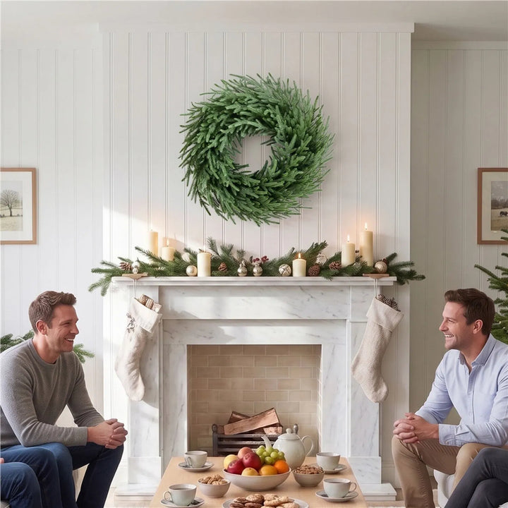 Norfolk pine Christmas wreath on vine base
