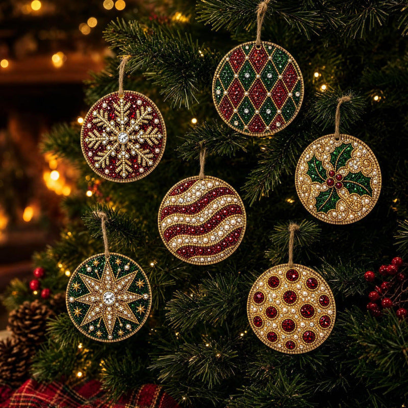 Wooden diamond painting Christmas ornaments set