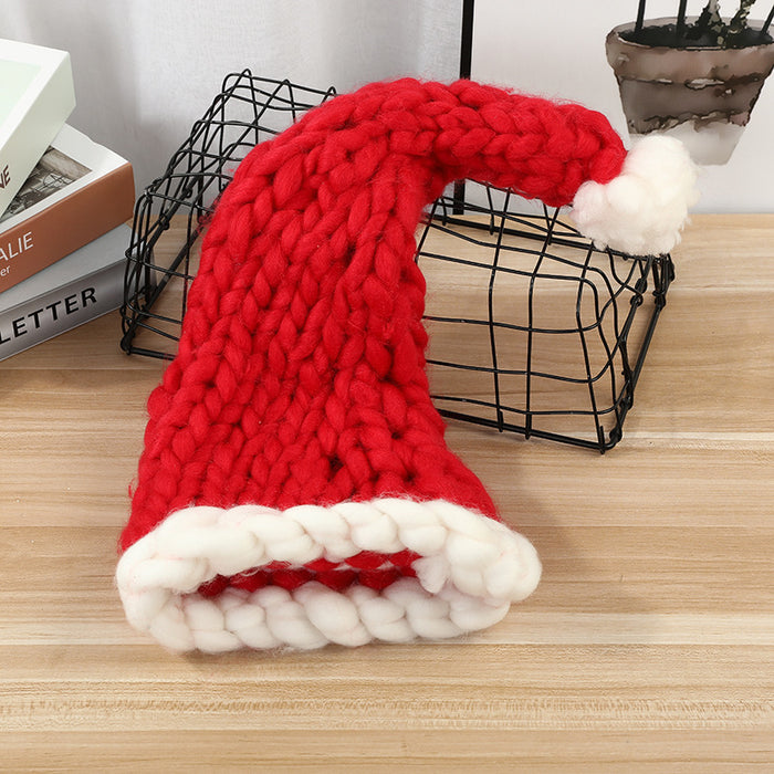 Heat Grove Chunky Knit Santa Hat with White Brim and Pompom