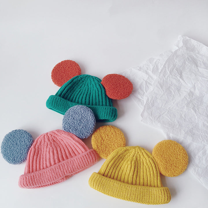 Kids knit beanie with fluffy teddy ears