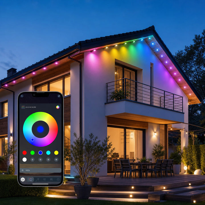 RGB permanent eave lights on house roofline