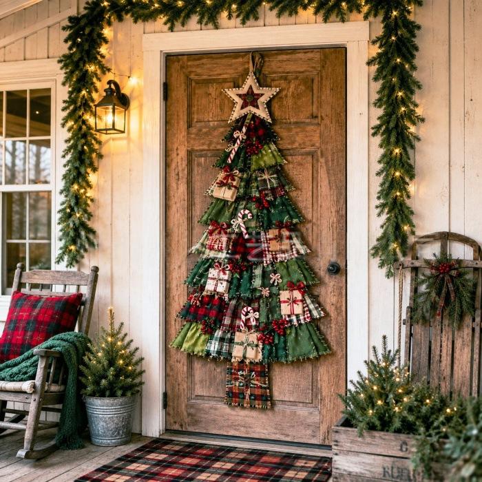 Heat Grove Large Patchwork-Look Christmas Tree Door Hanging