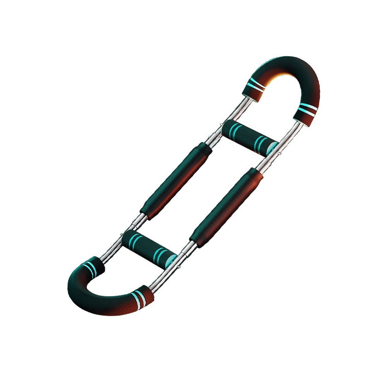 Man training with a U-shaped chest exerciser