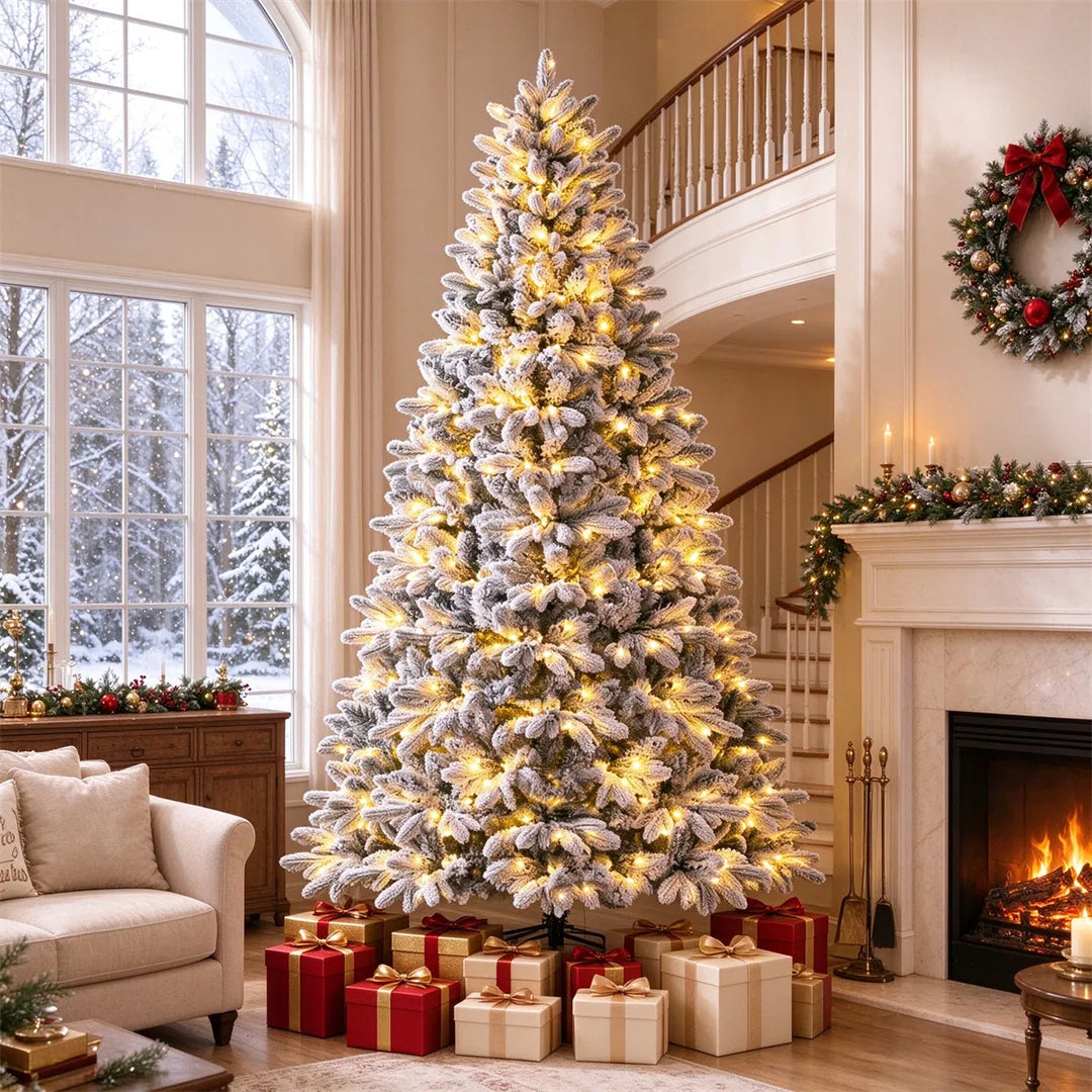 Flocked half Christmas tree against wall