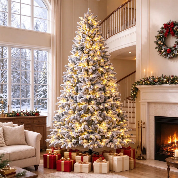 Heat Grove 7 ft Flocked Half Christmas Tree with 240 Two-Color LEDs
