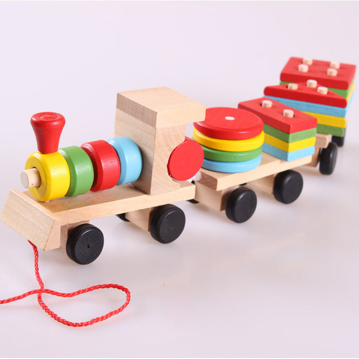Heat Grove Wooden Pull-Along Train with 16 Stacking Shape Blocks