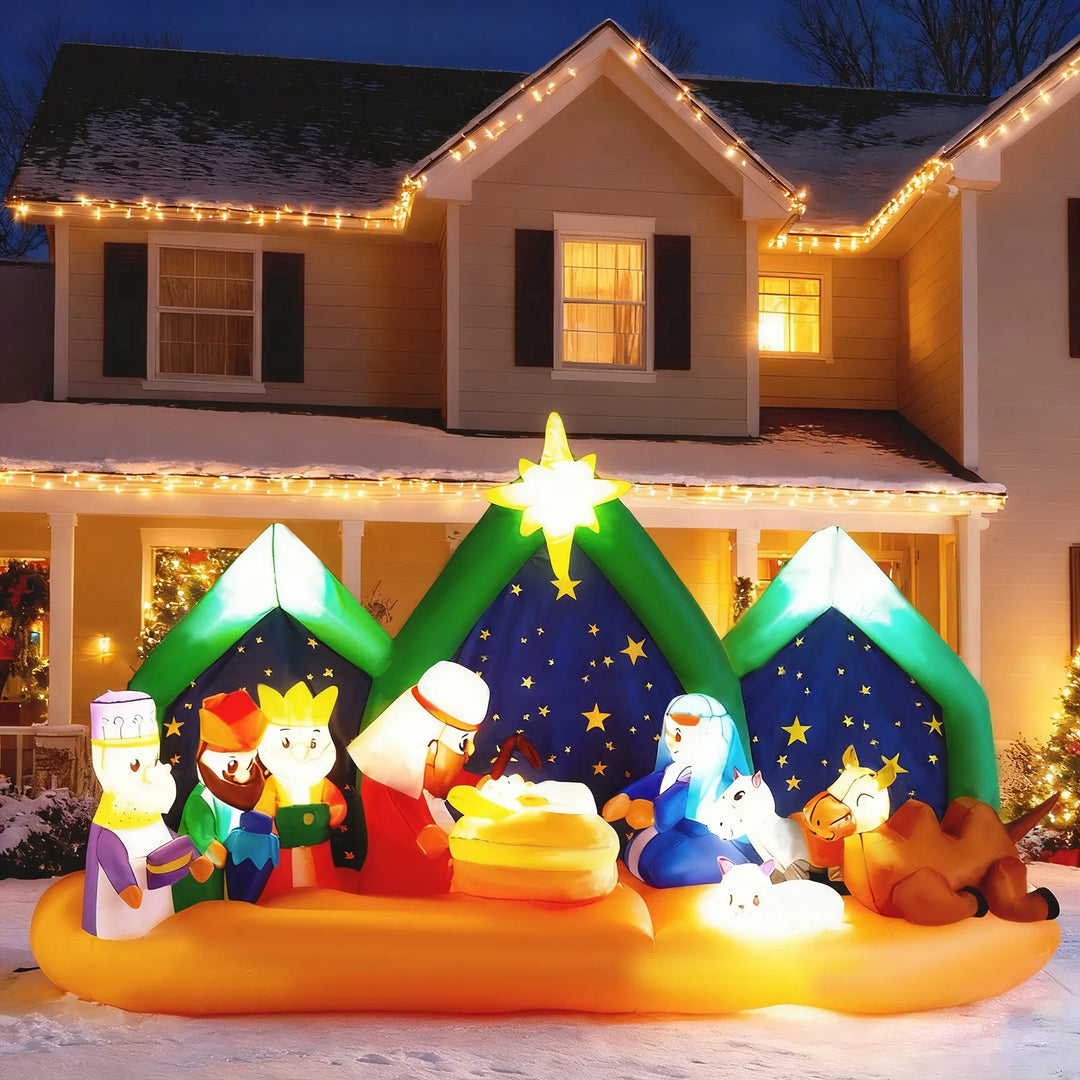 Wide inflatable nativity with starry backdrop