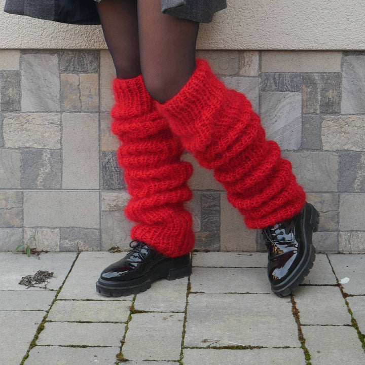 Chunky slouchy knit leg warmers over boots