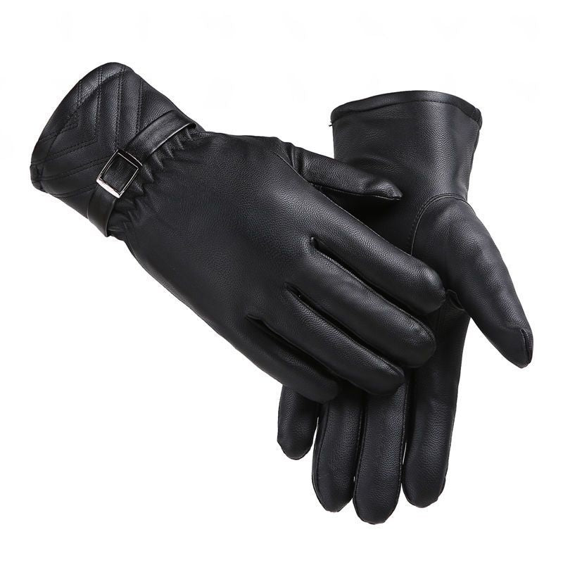 Black faux leather gloves with plush lining