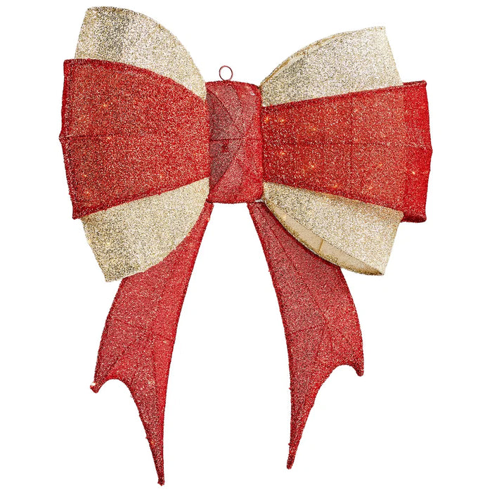 Heat Grove 3 ft Lighted Red and Gold Christmas Bow with 200 LEDs