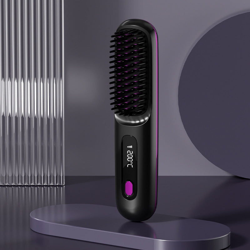 Black cordless hair straightener brush