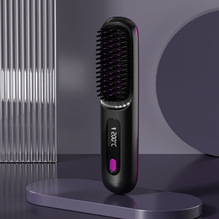 Black cordless hair straightener brush