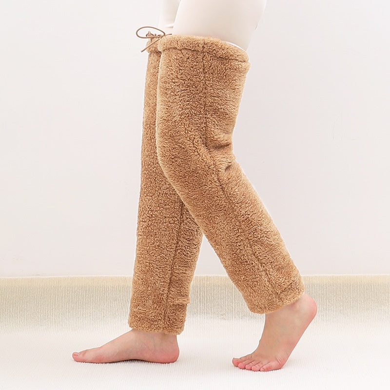 Plush over-the-knee leg warmers with drawstring