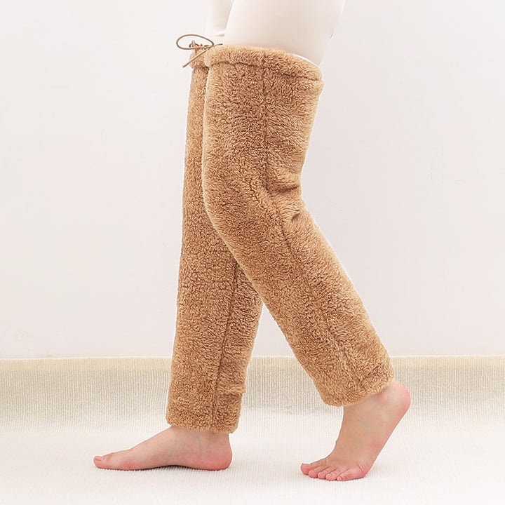 Plush over-the-knee leg warmers with drawstring
