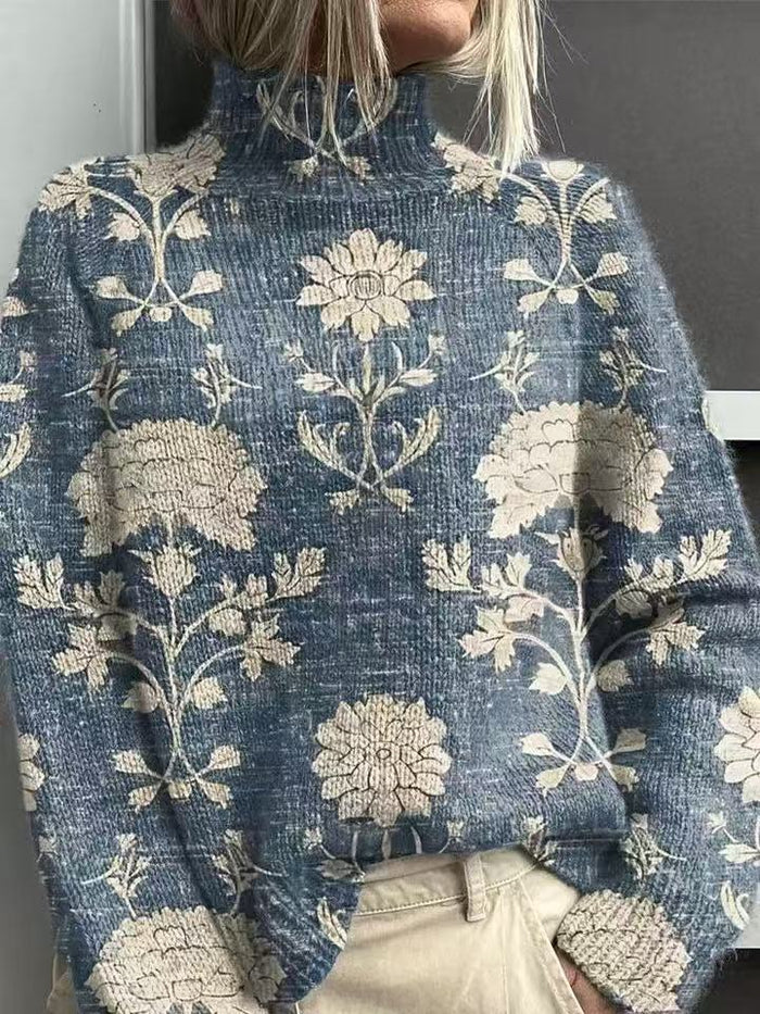 Heat Grove Loose Printed Turtleneck Sweater for Women