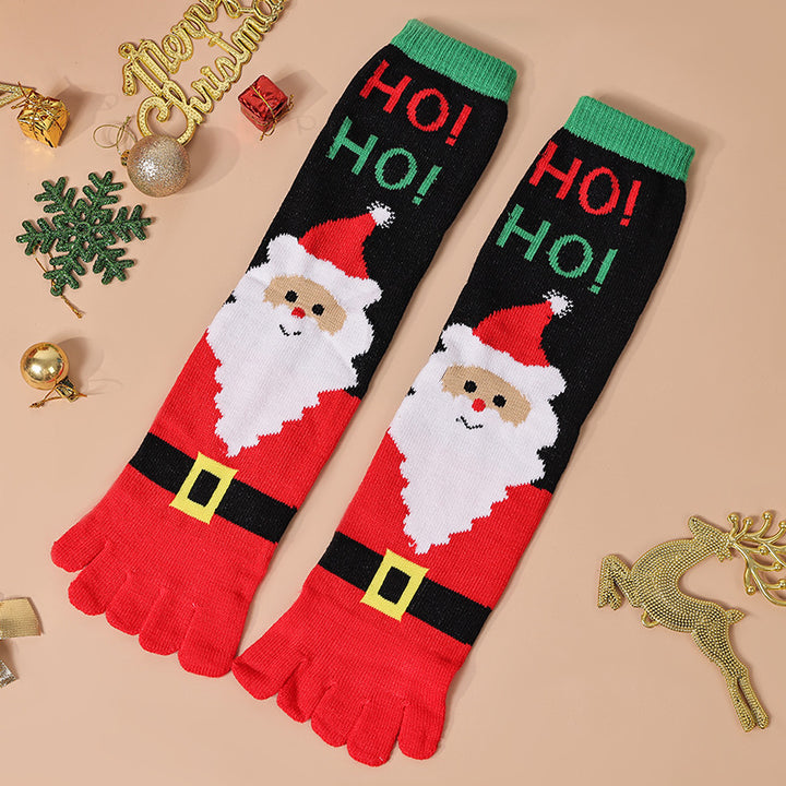 Knee-high Christmas toe socks with penguins