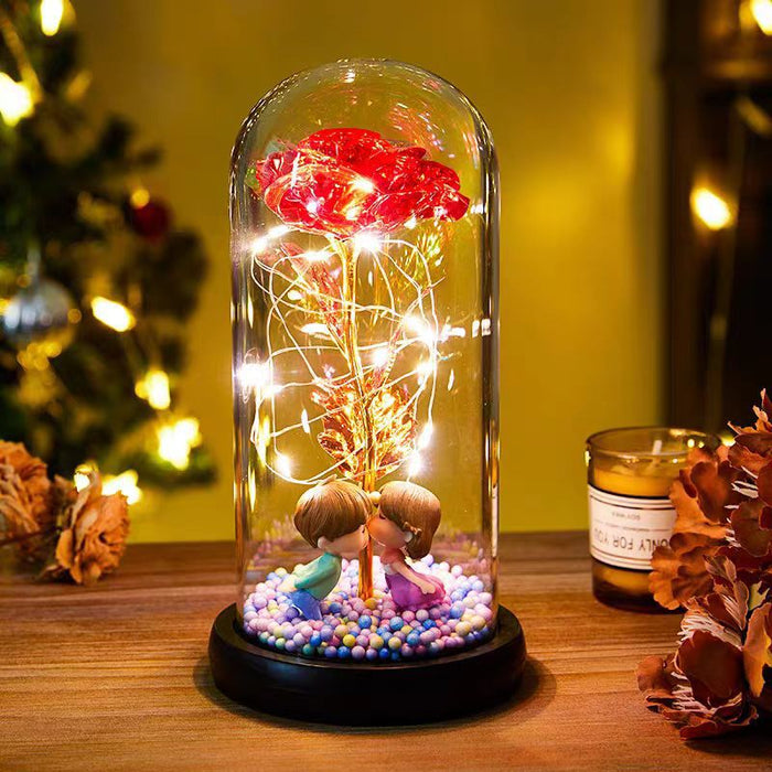 Heat Grove Eternal Rose in Glass Dome with LED Fairy Lights