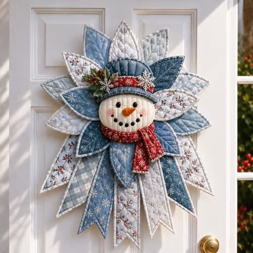 Quilted fabric starburst Christmas door hanging