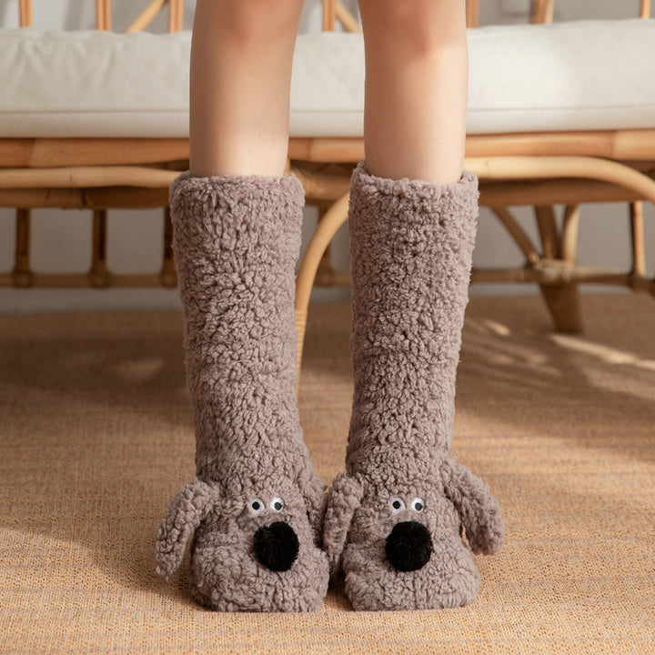 Plush cartoon dog slipper socks