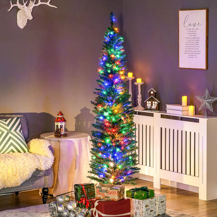 Heat Grove 6 ft Green Pencil Christmas Tree with Multicolor LED Lights