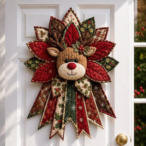 Quilted fabric starburst Christmas door hanging