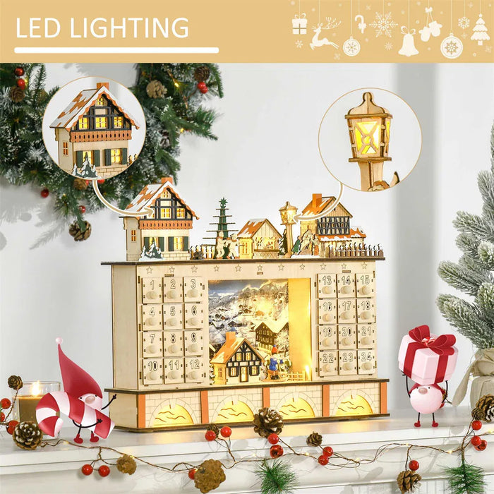 Heat Grove Wooden Christmas Village Advent Calendar with LED Lights