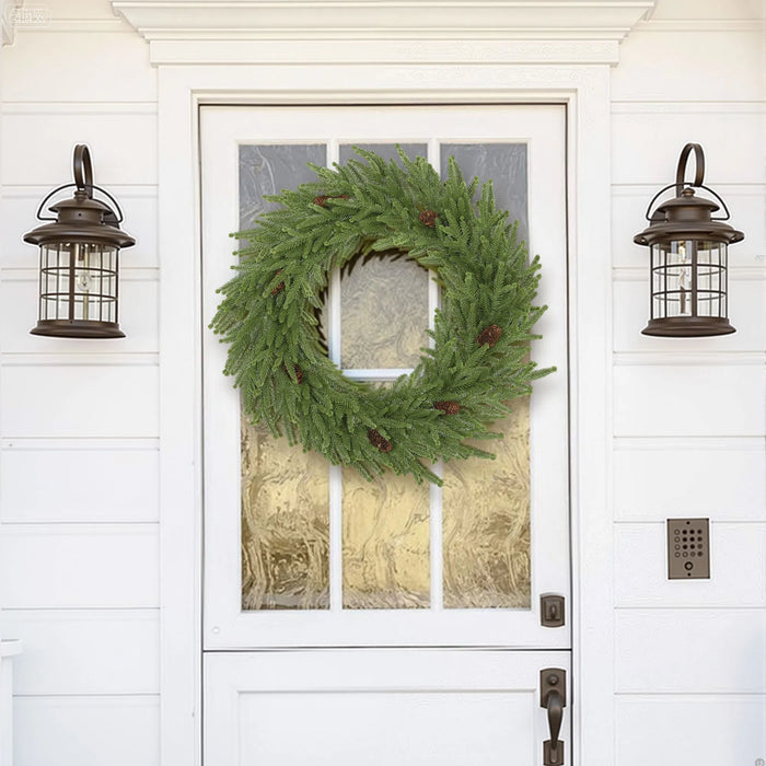 Heat Grove 24 in Rustic Norfolk Pine Christmas Wreath with Pine Cones