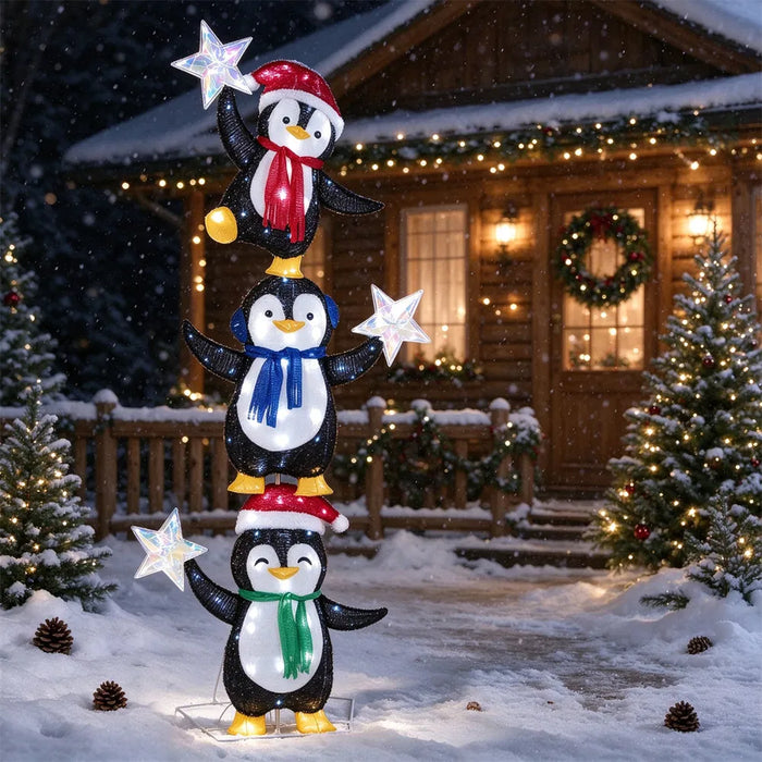 Heat Grove 6 ft Lighted Penguin Trio Christmas Decoration