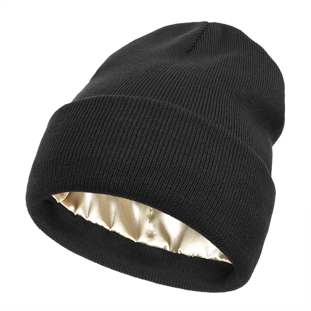 Double-layer satin-lined beanie in black