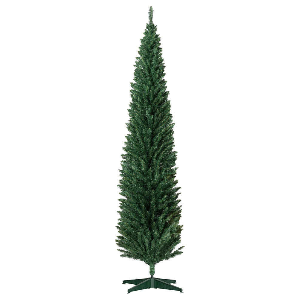 Tall slim green unlit pencil Christmas tree